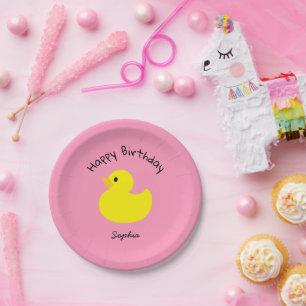 Assiettes En Carton Jaune Canard Joyeux Anniversaire Couleur rose