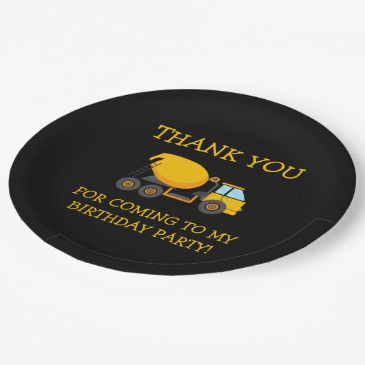 Assiettes En Carton Jaune ciment noir Camion d'anniversaire pour enfan (Angle)