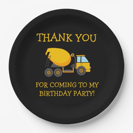 Assiettes En Carton Jaune ciment noir Camion d'anniversaire pour enfan (Devant)