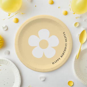 Assiettes En Carton Jaune Daisy Bonne fête d'anniversaire Floral