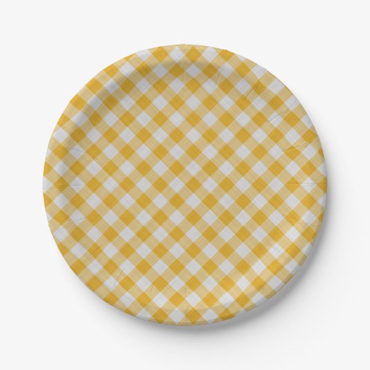 Assiettes En Carton Jaune En vichy Plaid À damiers Motif (Devant)