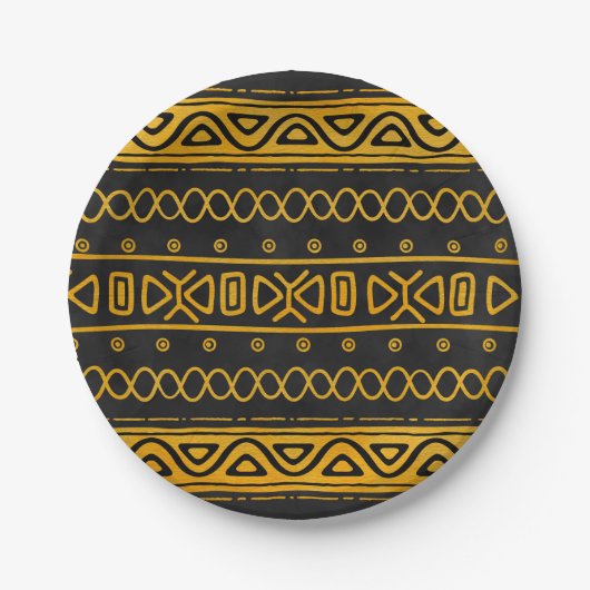 Assiettes En Carton Jaune et noir africains ethniques de motif (Devant)