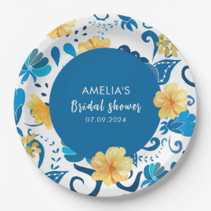 Assiettes En Carton Jaune Floral bleu italien nuptiale
