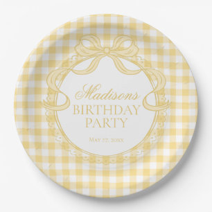 Assiettes En Carton Jaune Gingham Coquette Noeud Papillon Fête d'anniv
