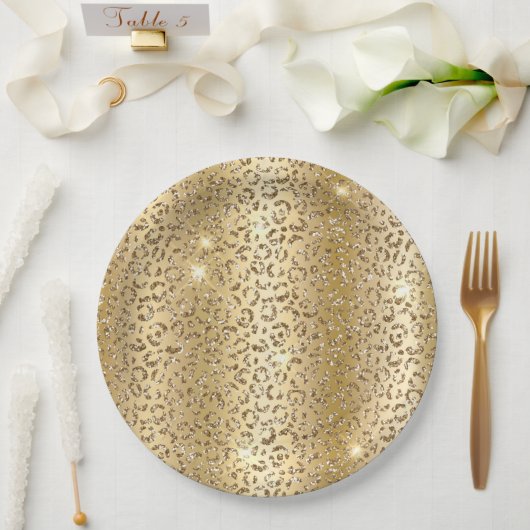 Assiettes En Carton Jaune Glam Parties scintillant or Leopard (Mariage)