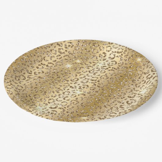 Assiettes En Carton Jaune Glam Parties scintillant or Leopard (Angle)