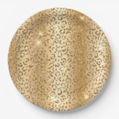 Assiettes En Carton Jaune Glam Parties scintillant or Leopard (Devant)