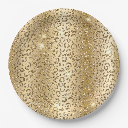 Assiettes En Carton Jaune Glam Parties scintillant or Leopard (Devant)
