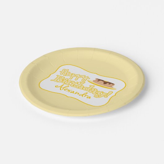 Assiettes En Carton Jaune Joyeux Pancakes Anniversaire (Angle)