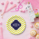 Assiettes En Carton Jaune Lg Chevron Navy Quatrefoil 3 Monogramme (Fête)