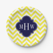 Assiettes En Carton Jaune Lg Chevron Navy Quatrefoil 3 Monogramme (Devant)