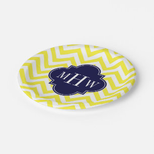 Assiettes En Carton Jaune Lg Chevron Navy Quatrefoil 3 Monogramme