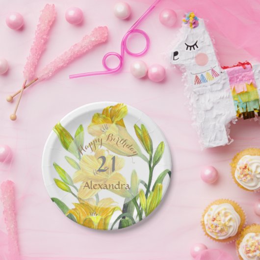 Assiettes En Carton Jaune Lys Floral Art (Fête)