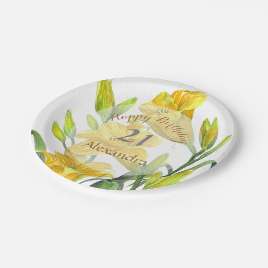 Assiettes En Carton Jaune Lys Floral Art (Angle)