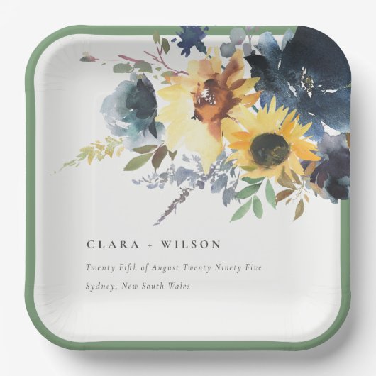 Assiettes En Carton Jaune Mariage floral de la marine Sunflower (Recto)