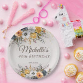 Assiettes En Carton Jaune Marine Bleu Parties scintillant florale 40e  (Fête)