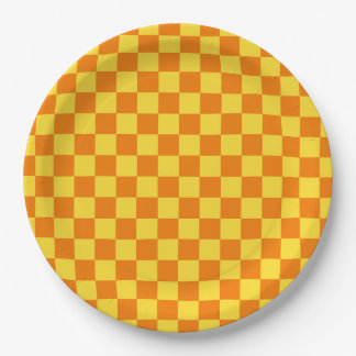 Assiettes En Carton Jaune Orange Checkboard À damiers Checkpoint
