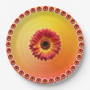 Assiettes En Carton Jaune Orange Gradient Rouge Gerbera motif margueri