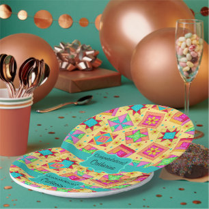 Assiettes En Carton Jaune Patchwork Quilt Block Nom Félicitations