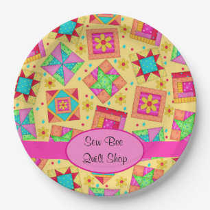 Assiettes En Carton Jaune Patchwork Quilt Shop Customisée Party
