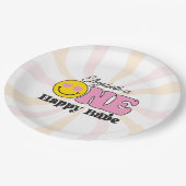 Assiettes En Carton Jaune rose un heureux bébé premier anniversaire (Angle)