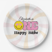 Assiettes En Carton Jaune rose un heureux bébé premier anniversaire (Devant)