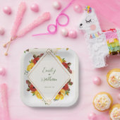 Assiettes En Carton Jaune rouge rustique jolie aquarelle Mariage flora (Fête)