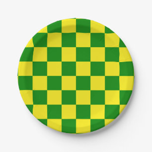 Assiettes En Carton Jaune vert À damiers Motif chèque