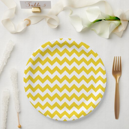 Assiettes En Carton Jaune Zigzag, Jaune Chevron, Motif géométrique (Mariage)