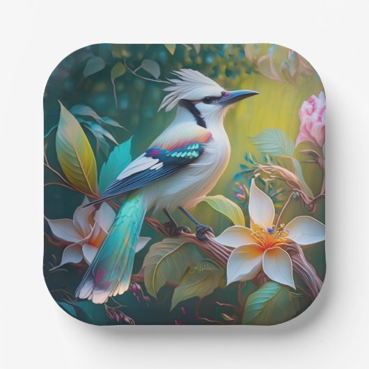 Assiettes En Carton Jay à ailes Turquoises en berceau (Recto)