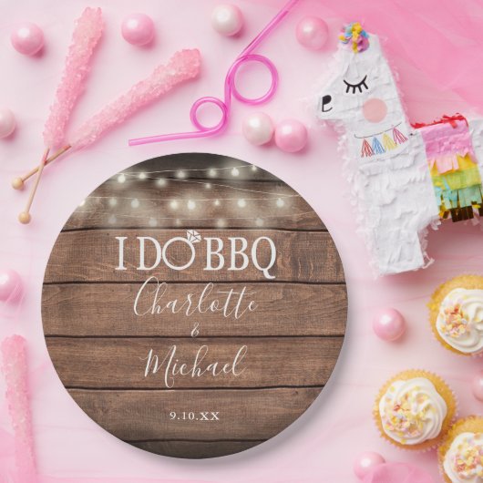 Assiettes En Carton Je fais BBQ Rustic Wood String Fiançailles (Fête)