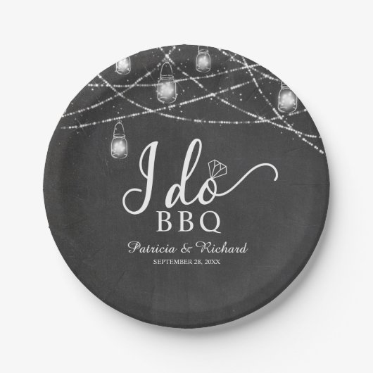 Assiettes En Carton Je fais BBQ Rustique Chalk Engagement Party (Devant)