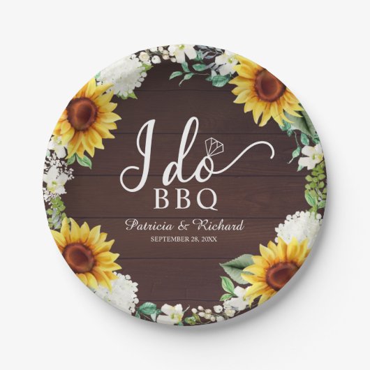 Assiettes En Carton Je fais BBQ Rustique Sunflower Engagement papier (Devant)