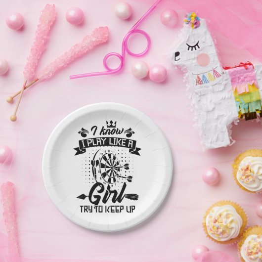Assiettes En Carton Je Joue À Dart Comme Une Fille (Fête)