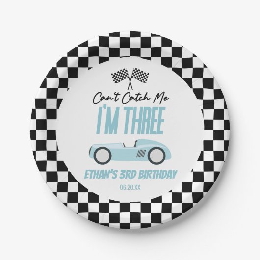 Assiettes En Carton Je ne peux pas me rattraper Blue Race Car 3e fête (Devant)