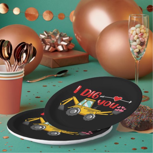 Assiettes En Carton Je t'ai creusé Backhoe Valentine (Multi)
