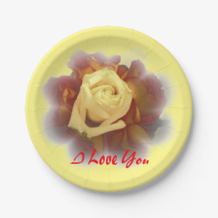 Assiettes En Carton Je t'aime Roses