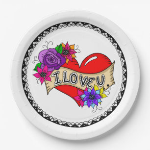 Assiettes En Carton Je T'Aime Street Art Graffiti Urban Heart