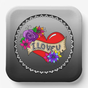 Assiettes En Carton Je T'Aime   Street Art Graffiti Urban Heart