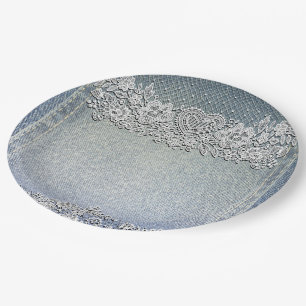 Assiettes En Carton Jean en Denim Bleu et Robe de Mariage en Dentelle