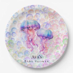 Assiettes En Carton Jellyfish et bulles colorées Baby shower fille