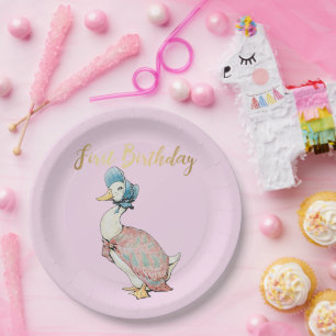 Assiettes En Carton Jemima Puddle Duck "Premier anniversaire" Texte