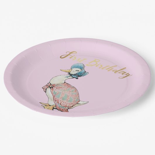 Assiettes En Carton Jemima Puddle Duck "Premier anniversaire" Texte (Angle)