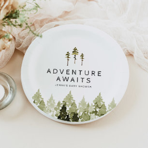 Assiettes En Carton JENNA Rustic Watercolor Pine Tree Baby shower