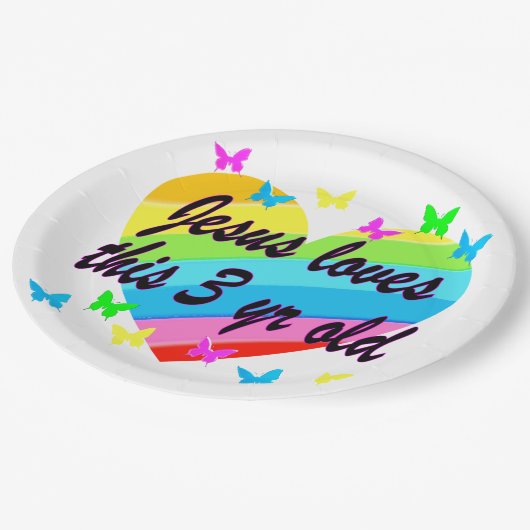 ASSIETTES EN CARTON JÉSUS ADORE CE DESIGN D'ANNIVERSAIRE DE 3 ANS (Angle)