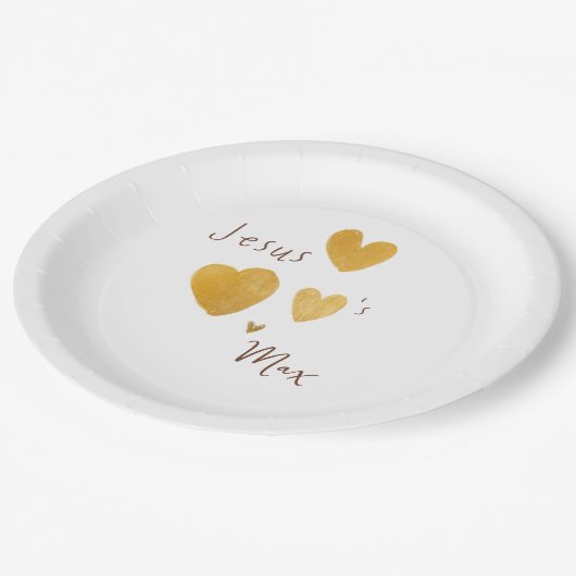 Assiettes En Carton Jésus aime Custom Name Papier Plaques modernes (Angle)