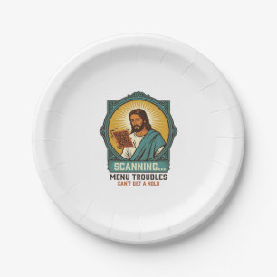 Assiettes En Carton Jésus Code QR flou ne scannera pas Menu Humour Tec