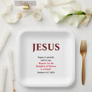 Assiettes En Carton Jésus Commença À Prêcher. Matthieu 4:17 Carré