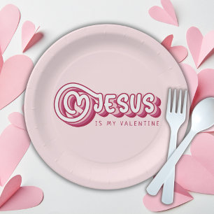 Assiettes En Carton Jésus Est Mon Valentin Christian Red Heart Retro