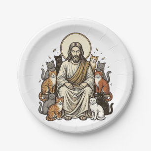 Assiettes En Carton Jésus et Chats Vintage